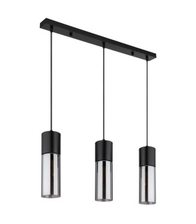 Annika Bar Pendant Ceiling Light Matt Black Smoke Glass Shade 3x E27-2