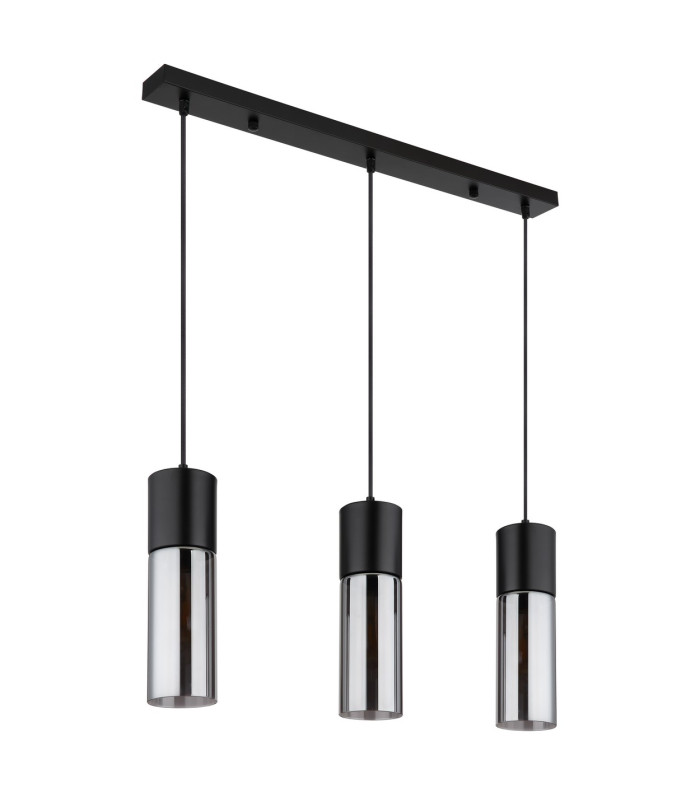 Annika Bar Pendant Ceiling Light Matt Black Smoke Glass Shade 3x E27-2