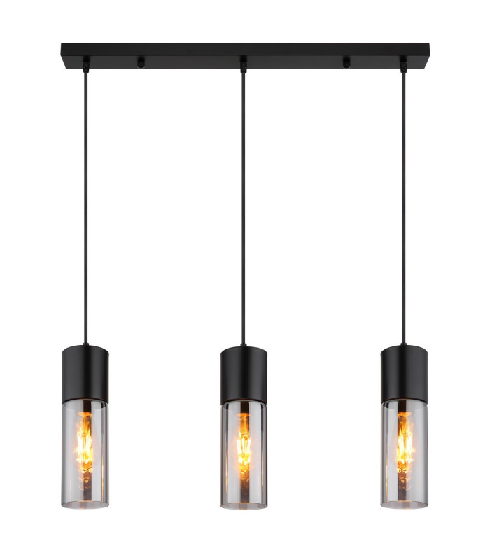 Annika Bar Pendant Ceiling Light Matt Black Smoke Glass Shade 3x E27-3