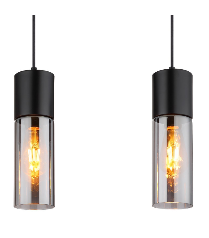Annika Bar Pendant Ceiling Light Matt Black Smoke Glass Shade 3x E27-4