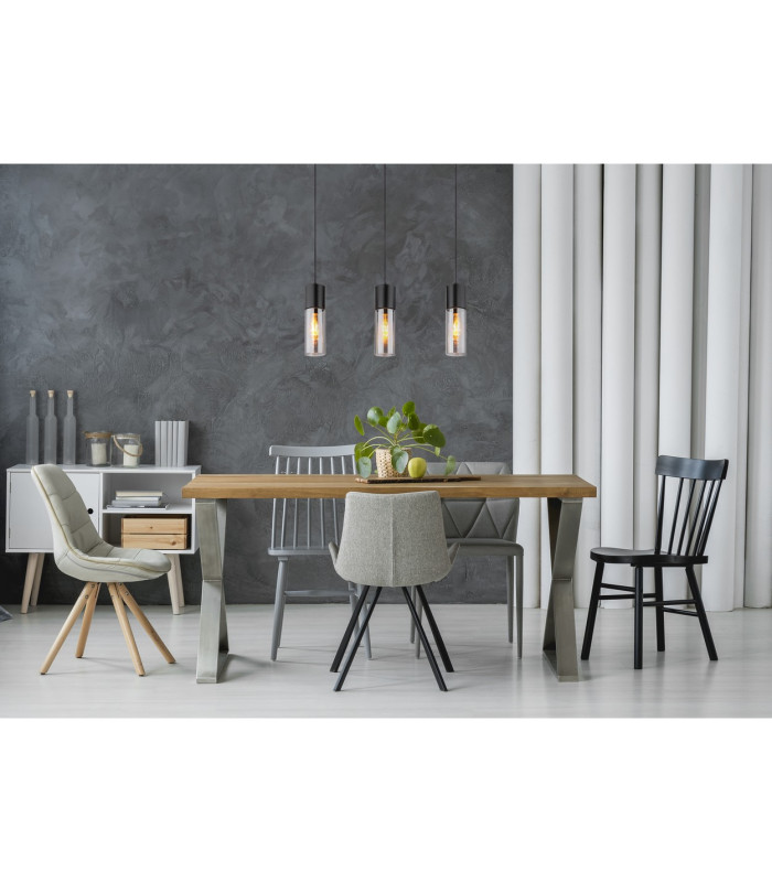 Annika Bar Pendant Ceiling Light Matt Black Smoke Glass Shade 3x E27-5