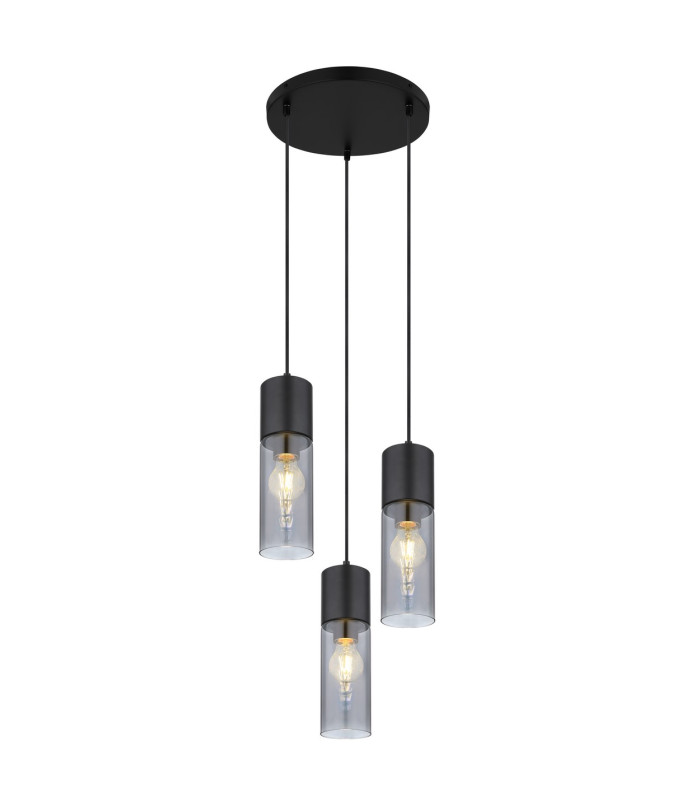Annika Cluster Pendant Ceiling Light Matt Black Smoke Glass Shade 3x E27-1