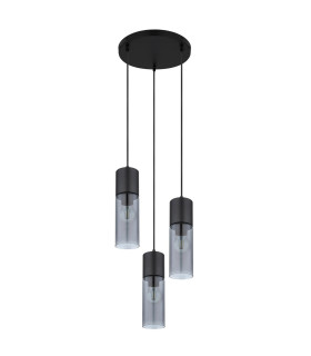 Annika Cluster Pendant Ceiling Light Matt Black Smoke Glass Shade 3x E27-2