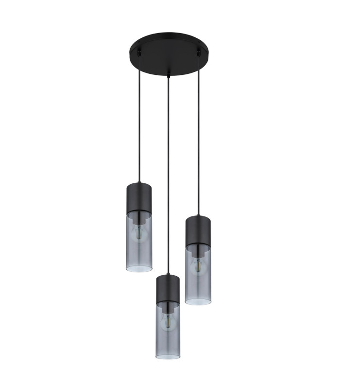 Annika Cluster Pendant Ceiling Light Matt Black Smoke Glass Shade 3x E27-2