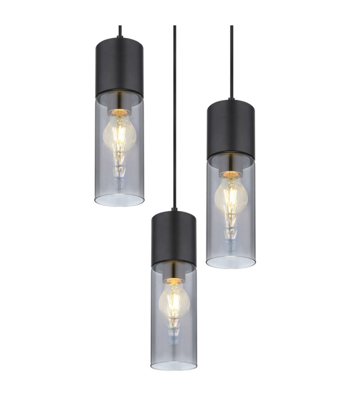 Annika Cluster Pendant Ceiling Light Matt Black Smoke Glass Shade 3x E27-3