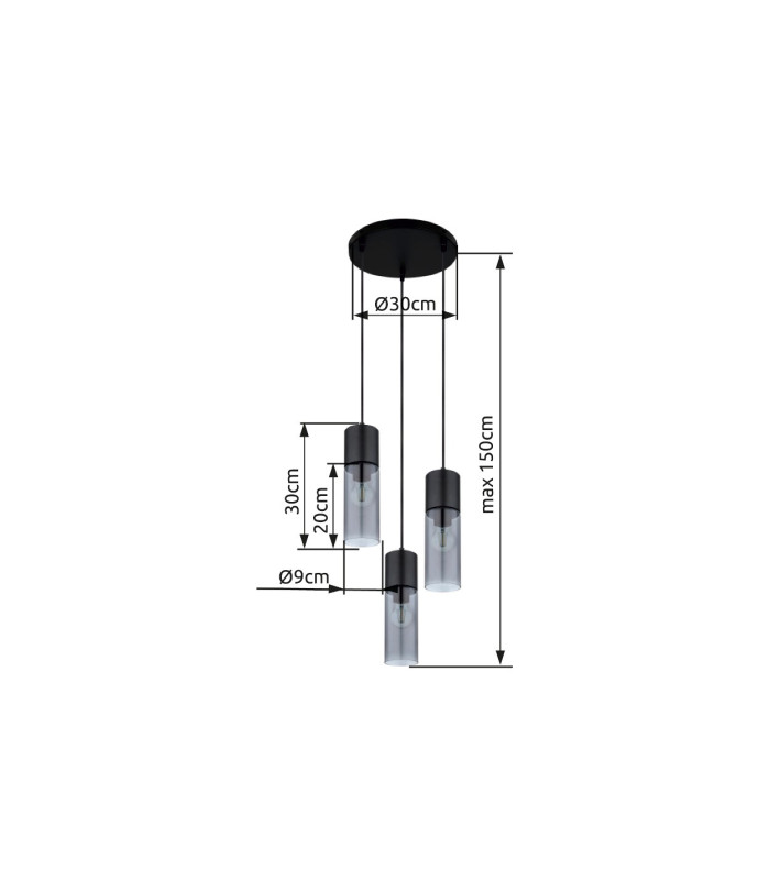 Annika Cluster Pendant Ceiling Light Matt Black Smoke Glass Shade 3x E27-9