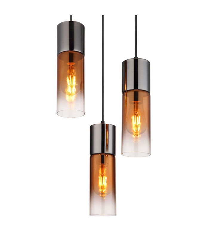 Annika Cluster Pendant Ceiling Light Matt Black Copper Glass Shade 3x E27-3