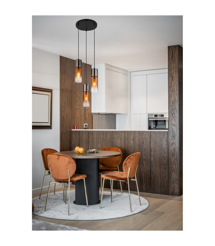 Annika Cluster Pendant Ceiling Light Matt Black Copper Glass Shade 3x E27-4