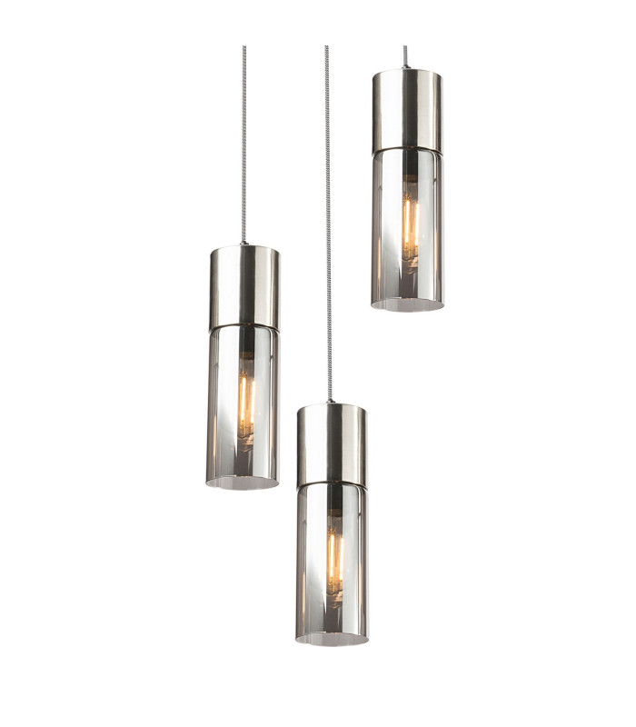 Annika Cluster Pendant Ceiling Light Nickel Matt Glass Shade 3x E27-3