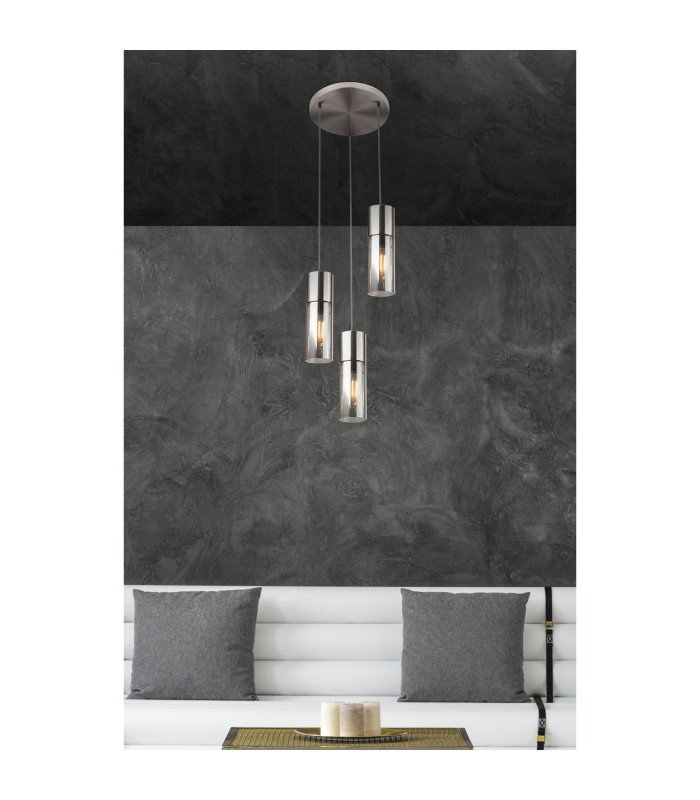 Annika Cluster Pendant Ceiling Light Nickel Matt Glass Shade 3x E27-5