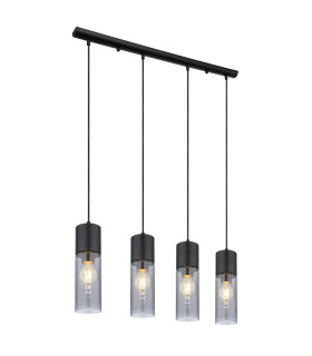 Annika Bar Pendant Ceiling Light Matt Black Smoke Glass Shade 4x E27-1