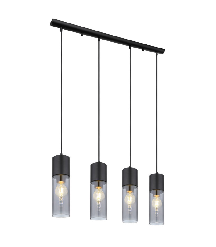 Annika Bar Pendant Ceiling Light Matt Black Smoke Glass Shade 4x E27-1