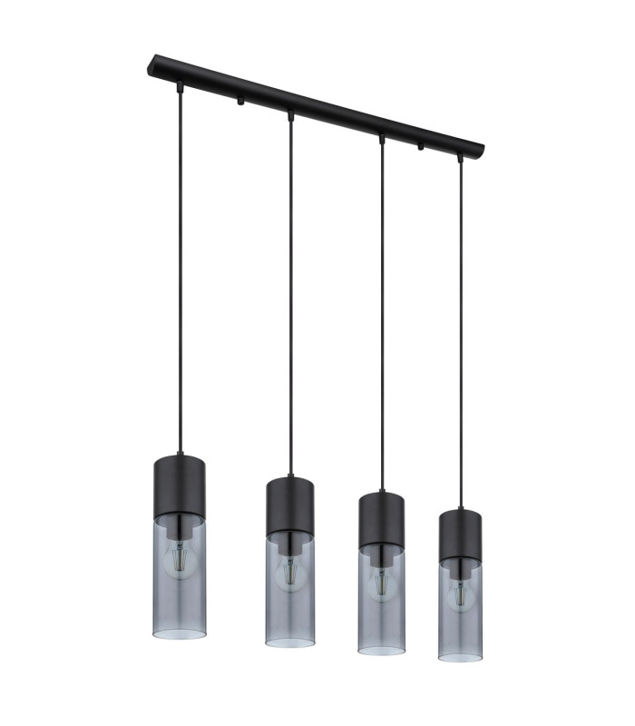 Annika Bar Pendant Ceiling Light Matt Black Smoke Glass Shade 4x E27-2