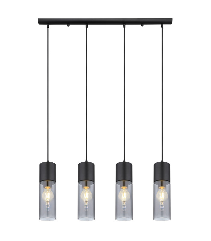 Annika Bar Pendant Ceiling Light Matt Black Smoke Glass Shade 4x E27-3