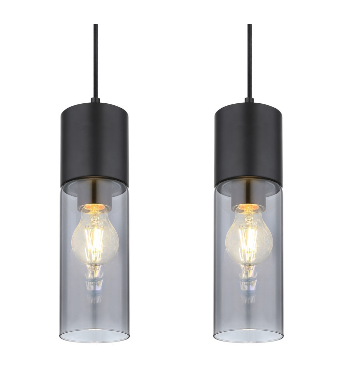 Annika Bar Pendant Ceiling Light Matt Black Smoke Glass Shade 4x E27-4