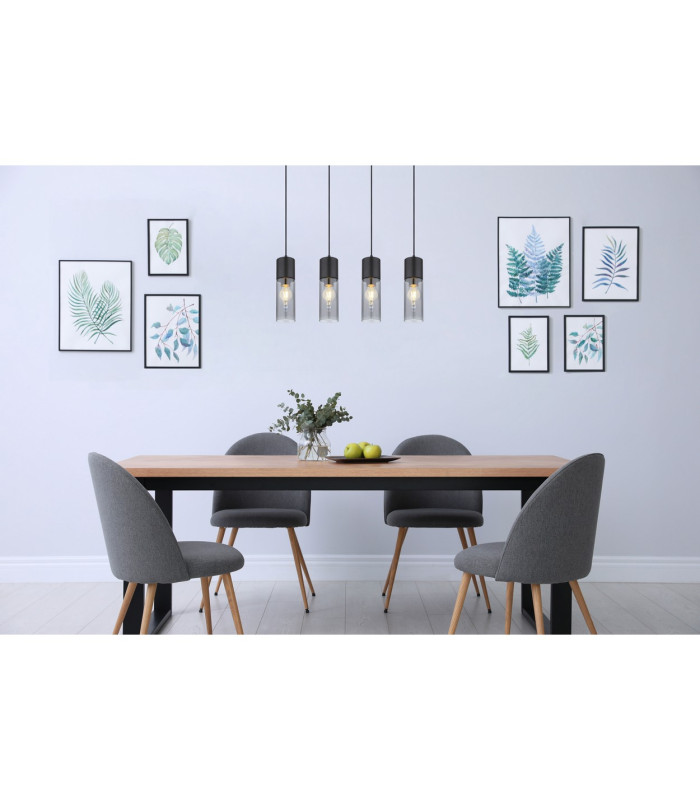 Annika Bar Pendant Ceiling Light Matt Black Smoke Glass Shade 4x E27-5
