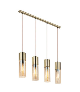 Annika Bar Pendant Ceiling Light Brass-Coloured Amber Glass Shade 4x E27-1