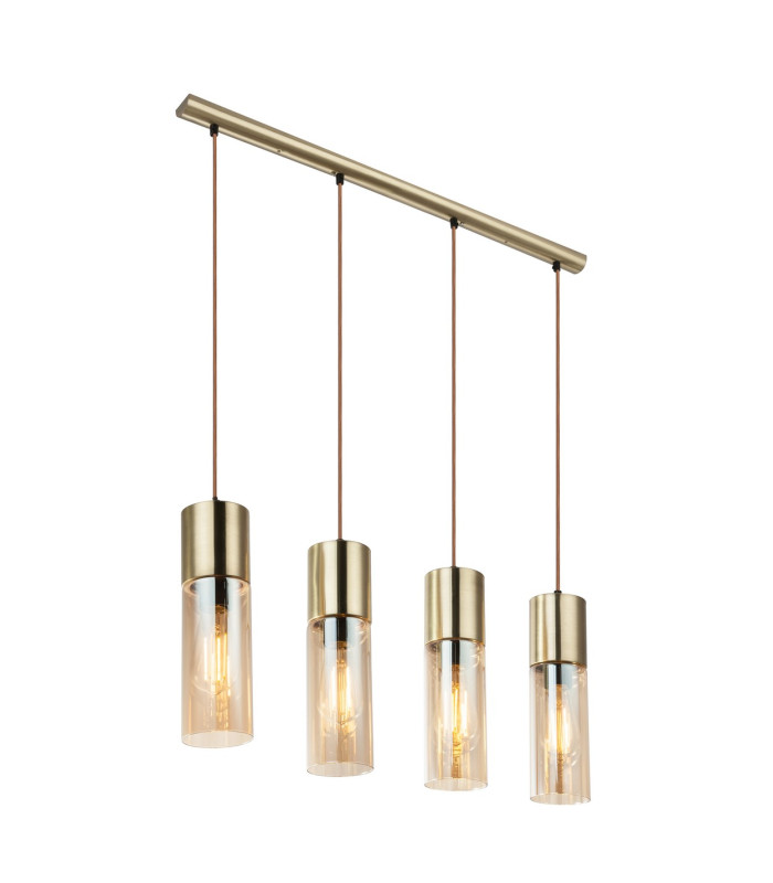 Annika Bar Pendant Ceiling Light Brass-Coloured Amber Glass Shade 4x E27-1