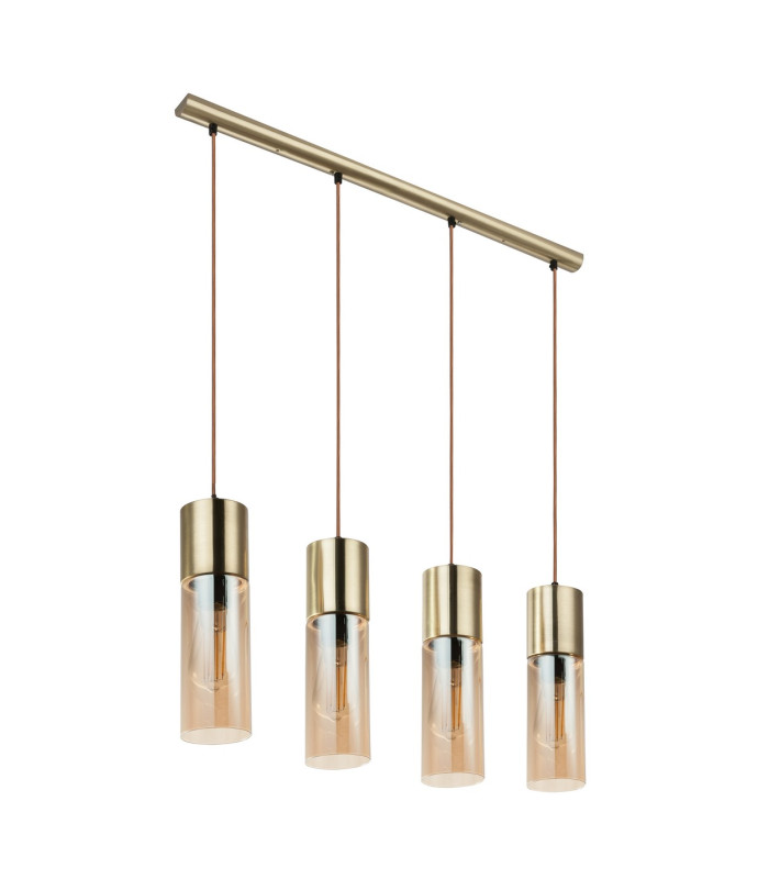 Annika Bar Pendant Ceiling Light Brass-Coloured Amber Glass Shade 4x E27-2