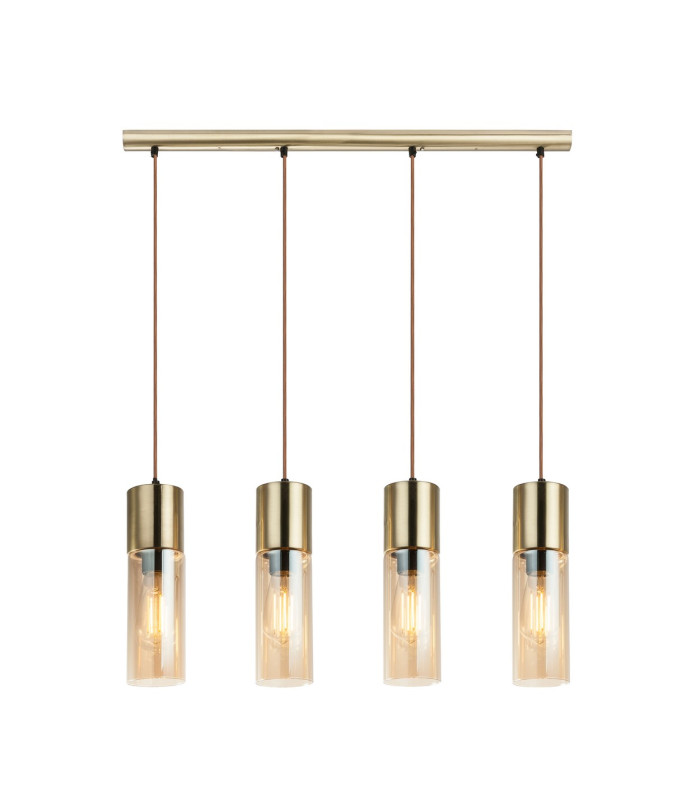 Annika Bar Pendant Ceiling Light Brass-Coloured Amber Glass Shade 4x E27-3