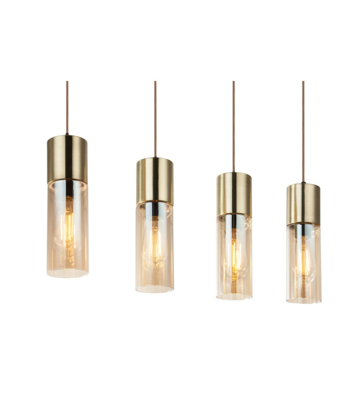 Annika Bar Pendant Ceiling Light Brass-Coloured Amber Glass Shade 4x E27-4