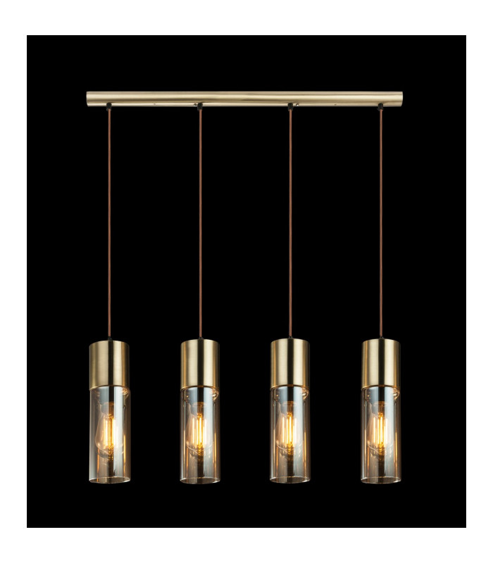 Annika Bar Pendant Ceiling Light Brass-Coloured Amber Glass Shade 4x E27-6