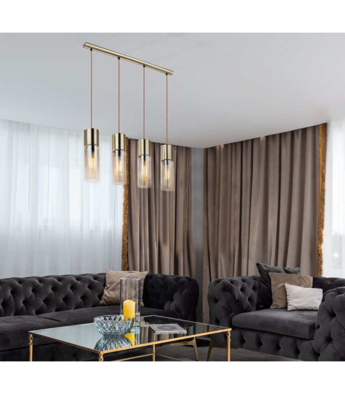 Annika Bar Pendant Ceiling Light Brass-Coloured Amber Glass Shade 4x E27-7