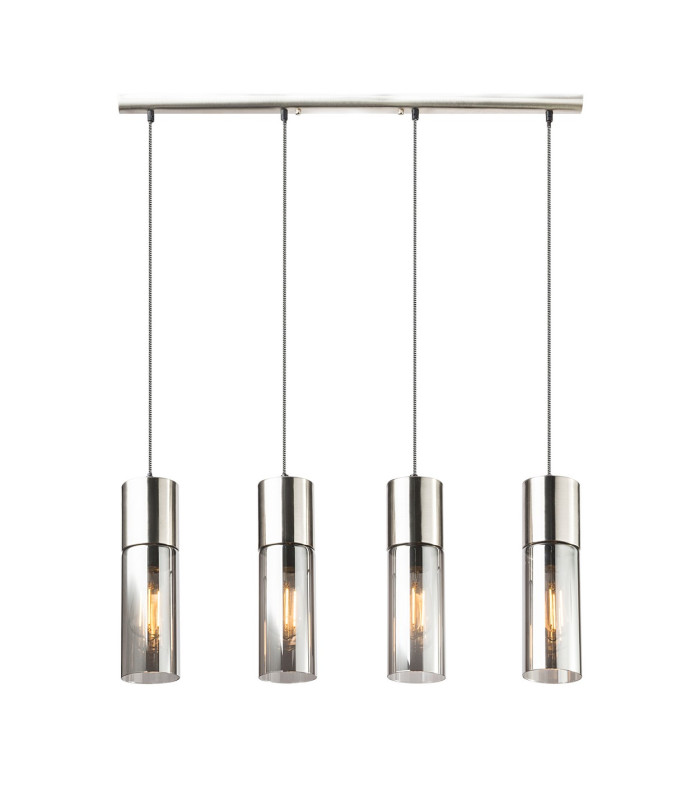 Annika Bar Pendant Ceiling Light Nickel Matt Glass Shade 4x E27-3