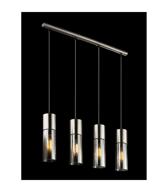 Annika Bar Pendant Ceiling Light Nickel Matt Glass Shade 4x E27-5