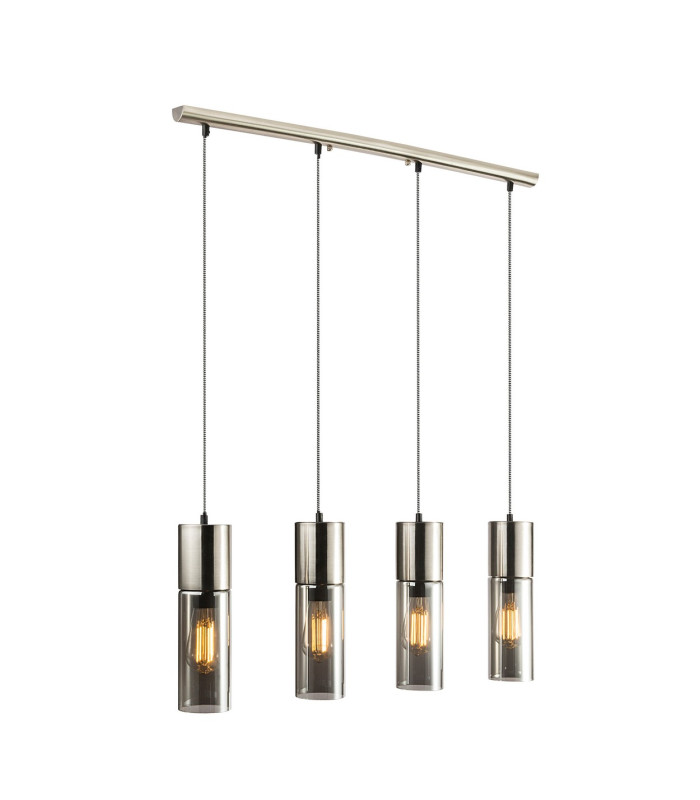 Annika Bar Pendant Ceiling Light Nickel Matt Glass Shade 4x E27-7