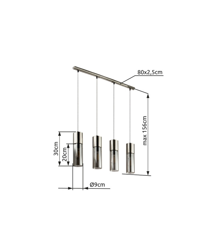 Annika Bar Pendant Ceiling Light Nickel Matt Glass Shade 4x E27-9