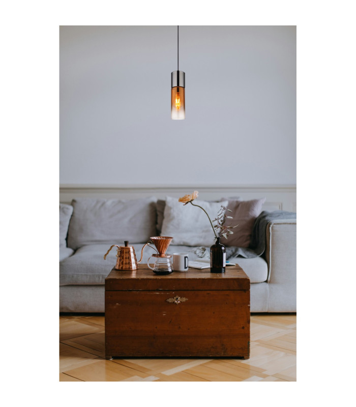 Annika Slim Pendant Ceiling Light Matt Black Copper Glass Shade 1x E27-4