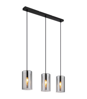 Olly Bar Pendant Ceiling Light Matt Black Smoke Glass Shade 3x E14-1