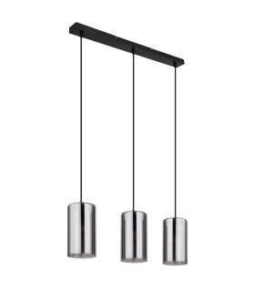 Olly Bar Pendant Ceiling Light Matt Black Smoke Glass Shade 3x E14-2