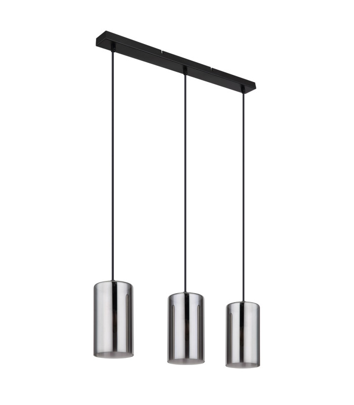 Olly Bar Pendant Ceiling Light Matt Black Smoke Glass Shade 3x E14-2