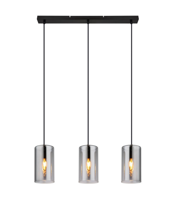 Olly Bar Pendant Ceiling Light Matt Black Smoke Glass Shade 3x E14-3