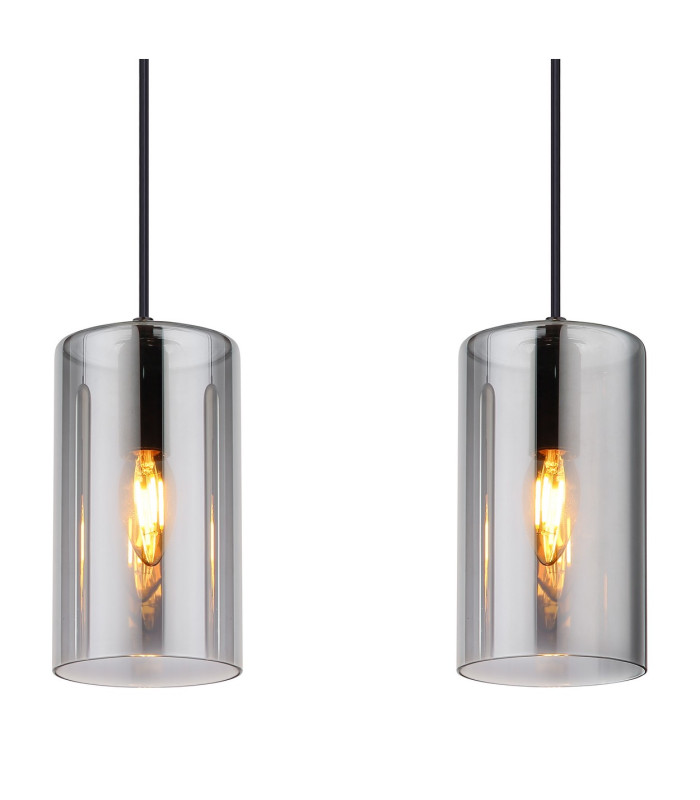 Olly Bar Pendant Ceiling Light Matt Black Smoke Glass Shade 3x E14-4