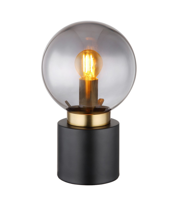 Marka Globe Table Lamp Matt Black Gold Smoke Glass Shade 1x E14-1