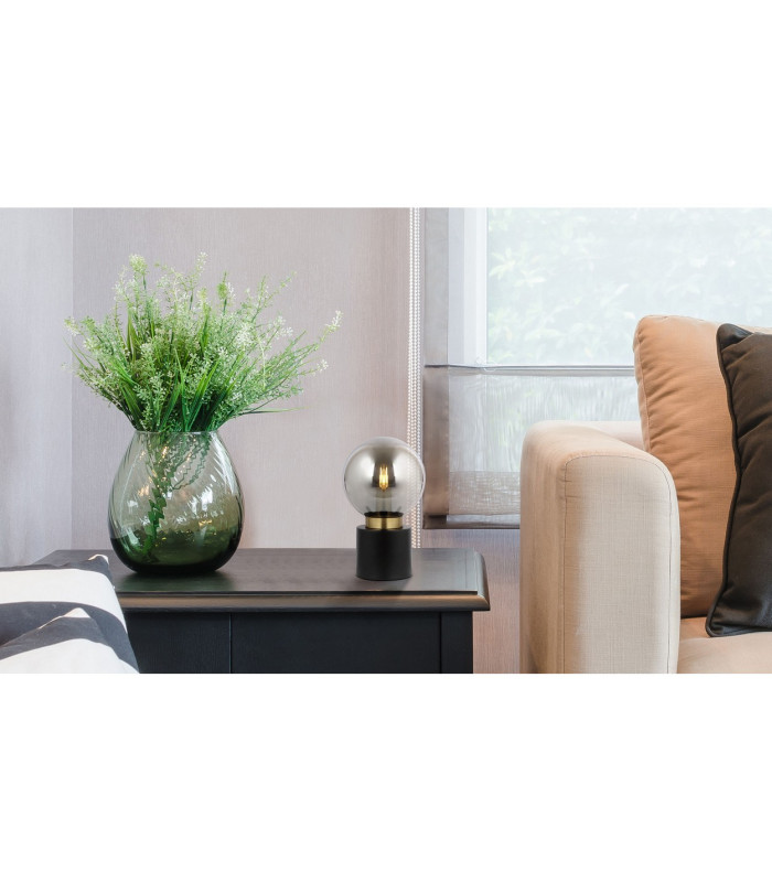Marka Globe Table Lamp Matt Black Gold Smoke Glass Shade 1x E14-4
