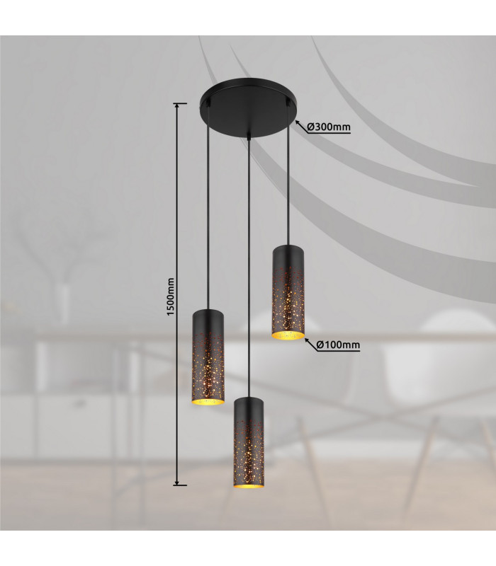 Crocky Cluster Pendant Ceiling Light Matt Black 3x E27-5