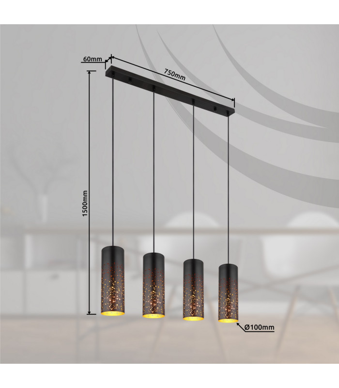 Crocky Bar Pendant Ceiling Light Matt Black 4x E27-6