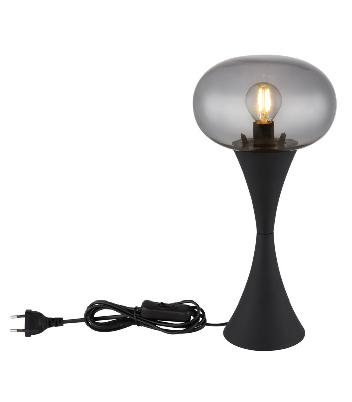 Lula Globe Table Lamp Matt Black Smoke Glass Shade 1x E14-3