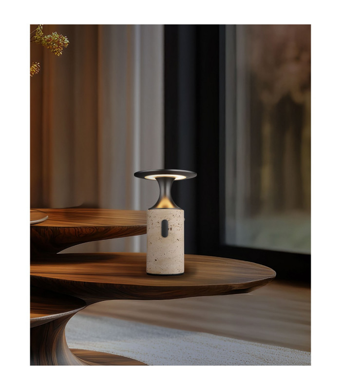 Travertin 12cm Integrated LED Table Lamp Grey Gold LED 3000K Touch Dimmer-7