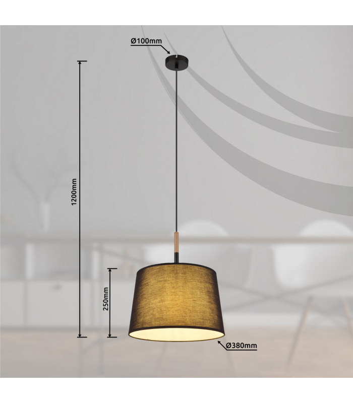 Kikki Cylindrical Pendant Ceiling Light Matt Black 1x E27-6