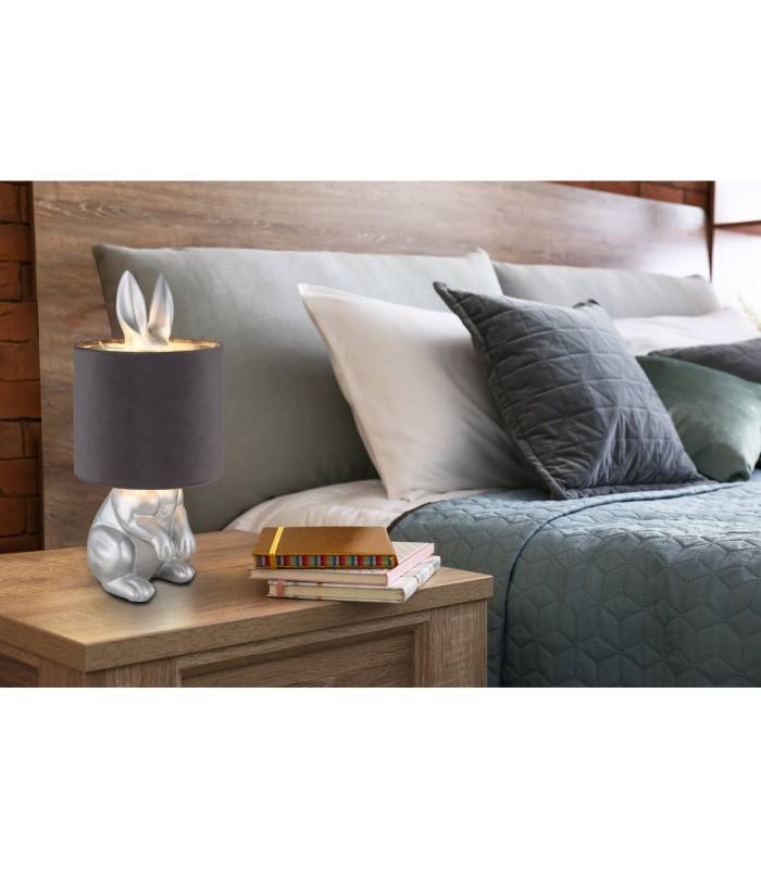 Rabbit Table Lamp with Round Shade Silver Colored Matt 1x E27-6