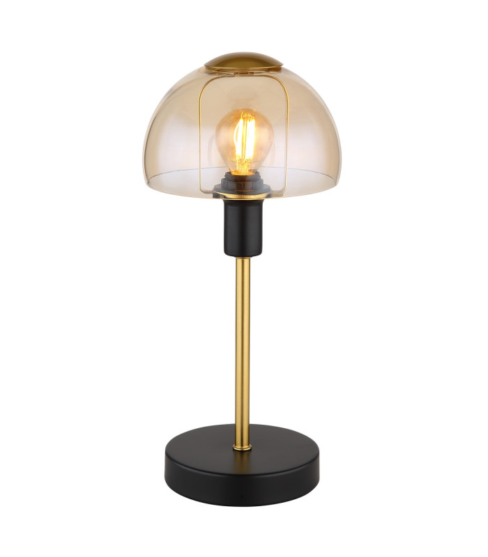 Kokkini Bedside Table Lamp Matt Black Amber Glass Shade 1x E14-1