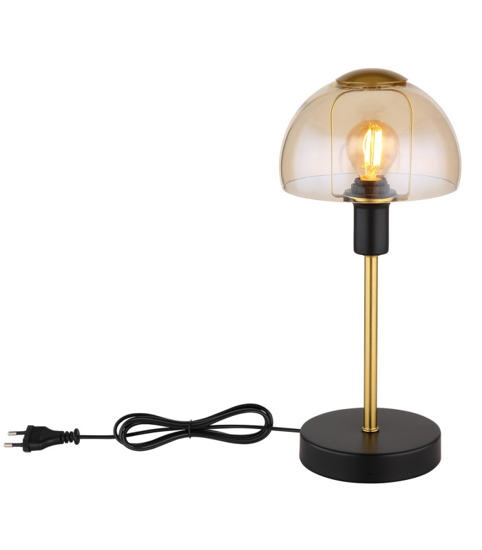 Kokkini Bedside Table Lamp Matt Black Amber Glass Shade 1x E14-4