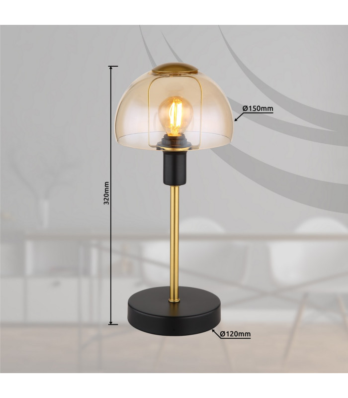 Kokkini Bedside Table Lamp Matt Black Amber Glass Shade 1x E14-6