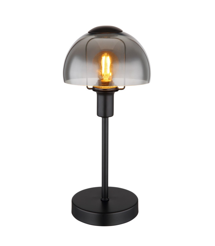 Kokkini Bedside Table Lamp Matt Black Smoke Glass Shade 1x E14-1