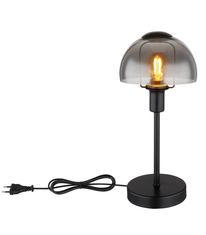 Kokkini Bedside Table Lamp Matt Black Smoke Glass Shade 1x E14-3